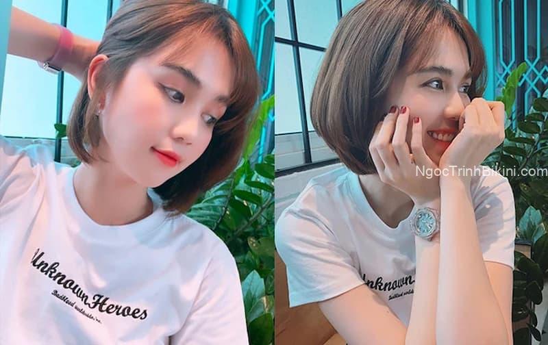 Ngọc Trinh tóc ngắn với bờ môi căng mọng