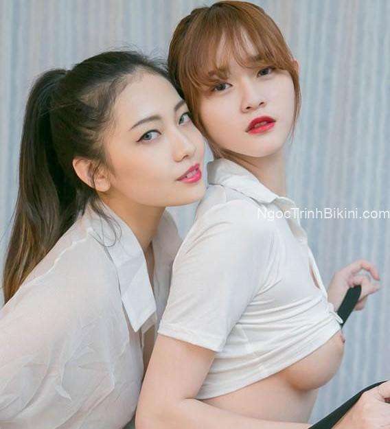 Ngắm cặp vú căng tròn của hai em gái sexy