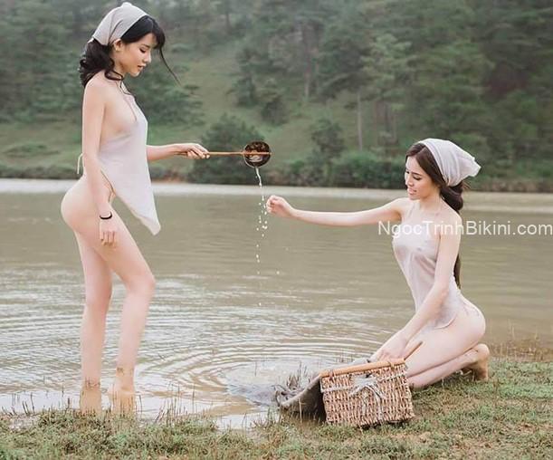 Ngắm ảnh gái xinh bikini lộ hàng bên bờ sông